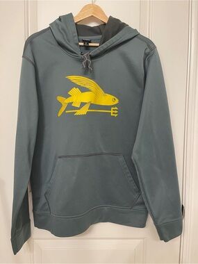 Patagonia Gray-Green Hoodie with Yellow Flying Fish Graphic